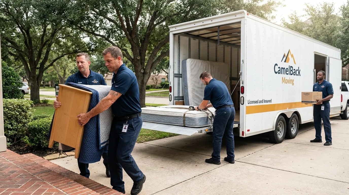 Crew loading residential truck for cross-state move from Manchester, WA