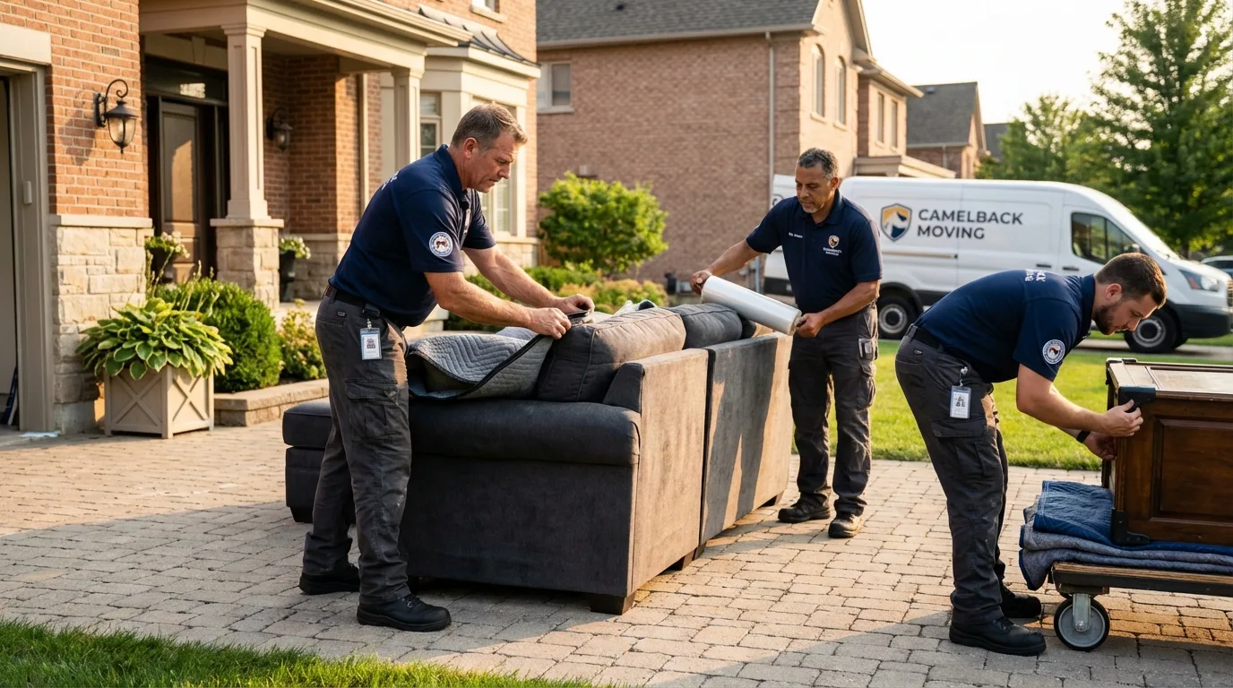 Large estate moving crew wrapping furniture in Manchester, WA