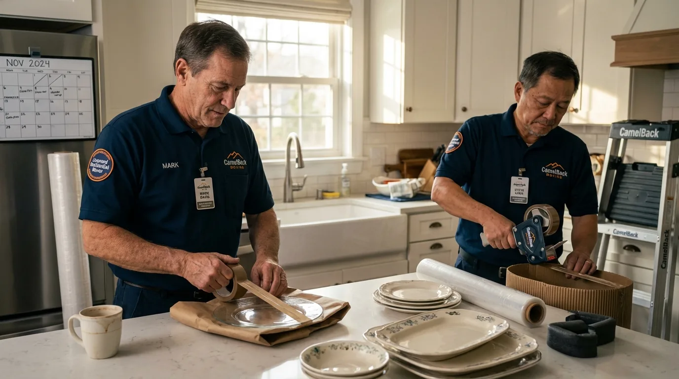 Professional crew packing kitchen dishware in Manchester, WA